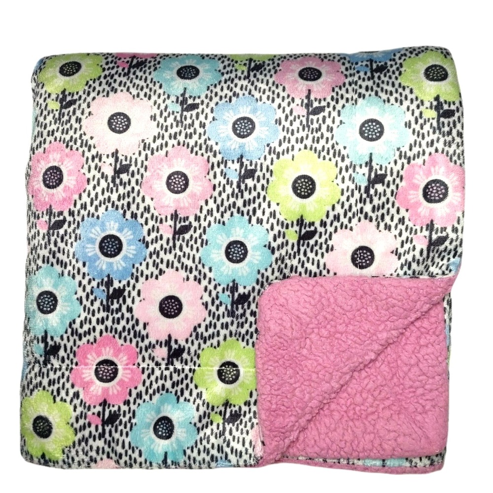 Flower Black White Pink Sherpa Baby Girl Blanket Lovey‎ Green Blue Aqua Security